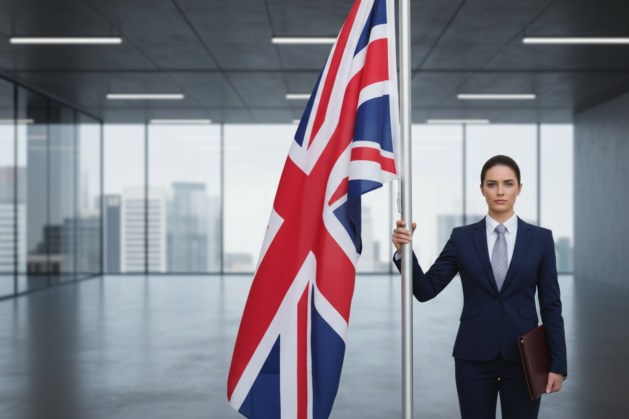 dirigente con bandiera inglese