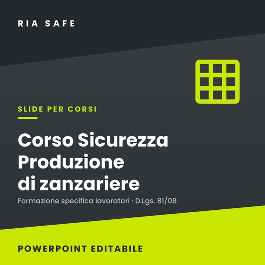 Slide Corso Sicurezza Produzione di Zanzariere – Formazione Specifica Lavoratori